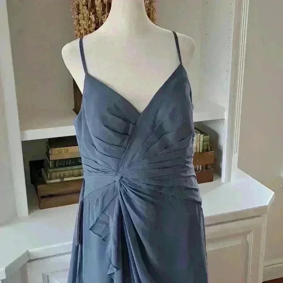 Azazie Emerald A-Line Ruffled Chiffon Floor-Length Dress -Twilight - Size: A12 - Picture 7 of 11